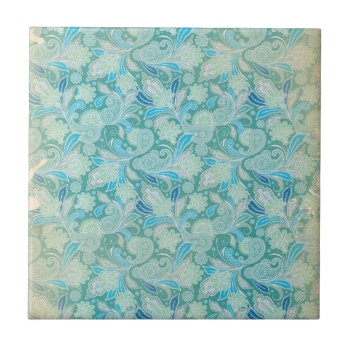 Antiqued Blue Paisley Ceramic Tile by StuffOrSomething at Zazzle