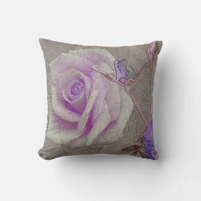 Antiqued Distressed Purple Rose Scratch Texture Outdoor Pillow (Front)