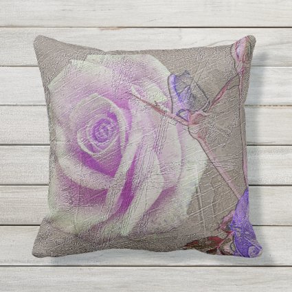 Antiqued Distressed Purple Rose Scratch Texture Outdoor Pillow