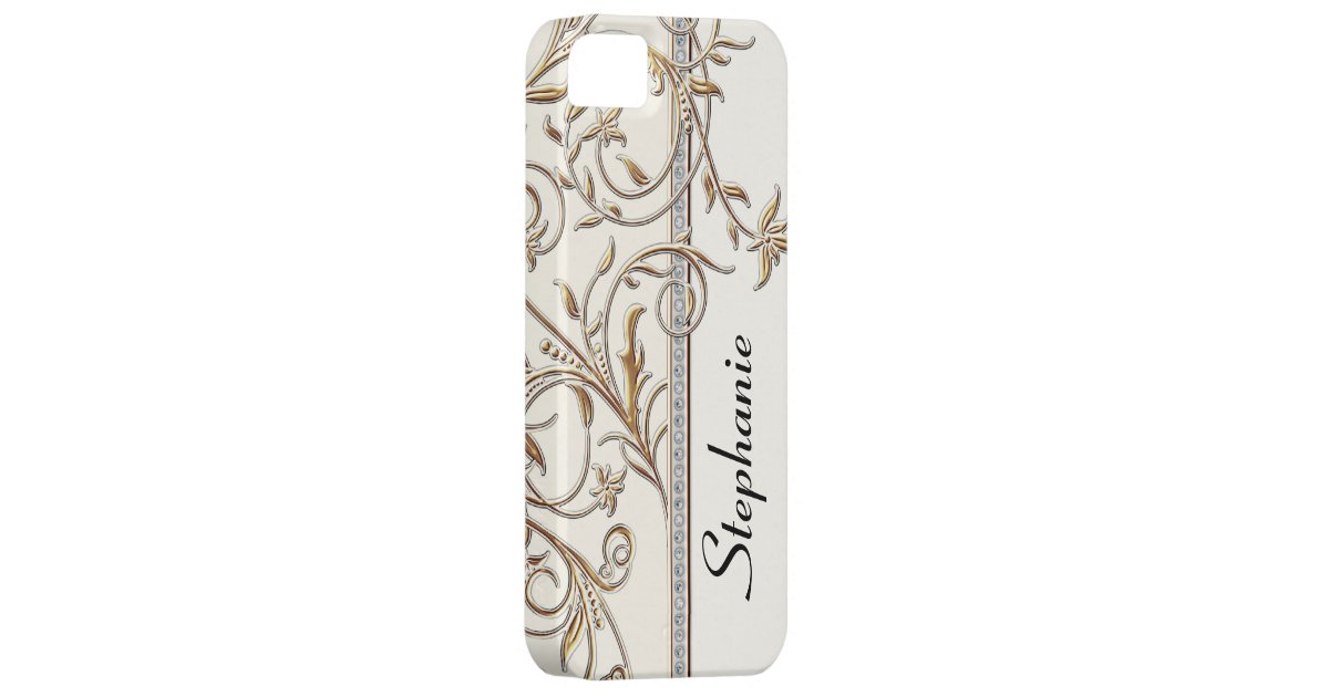 Antiqued Gold Golden Swirl Faux Jewel Personalized iPhone SE/5/5s Case ...