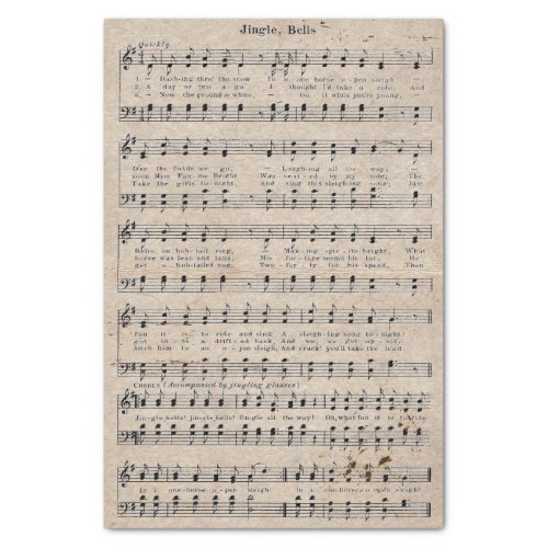 Antiqued Jingle Bells Decoupage Vintage Aged Music Tissue Paper