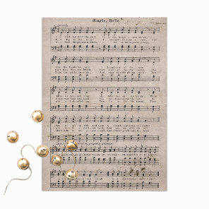 Antiqued Jingle Bells Decoupage Vintage Aged Music Tissue Paper
