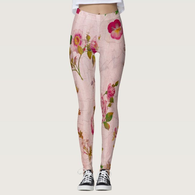 Antiqued Pink Floral Leggings (Front)