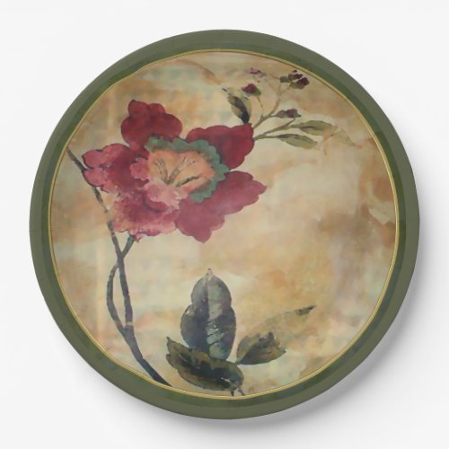 Antiqued Victorian Hibiscus Paper Plates