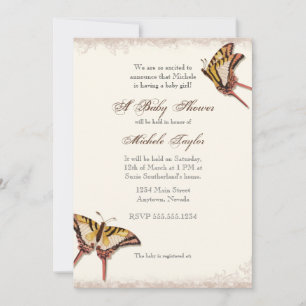Antiqued Victorian Rose Girl Baby Shower Invite