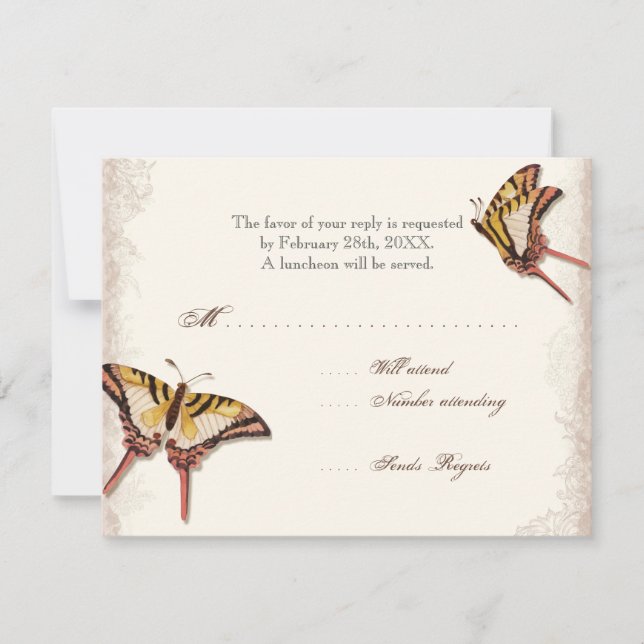 Antiqued Victorian Rose Girl Baby Shower RSVP (Front)