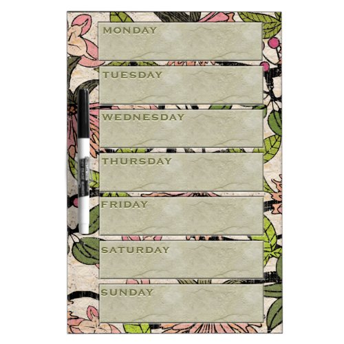 Antiqued Watercolor Blossoms Weekly Planner Dry Erase Board