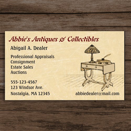 Antiques Auctions Estate Sales Parchment Style Business Card