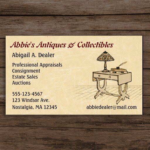 Customizable Antiques Auctions Estate Sales Business Card Template