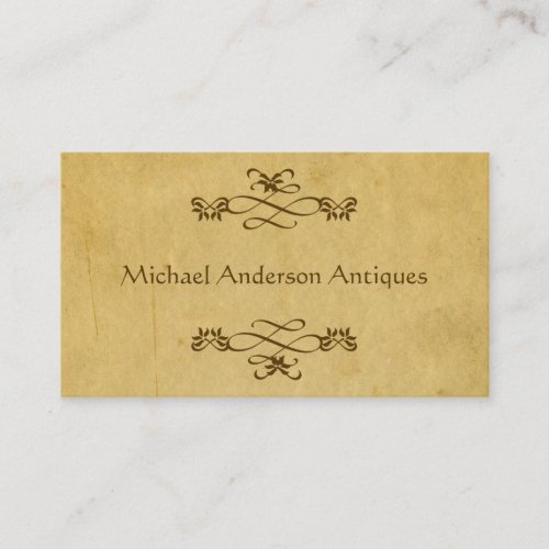 Antiques Dealer on Vintage Paper with Flourishes Business Card