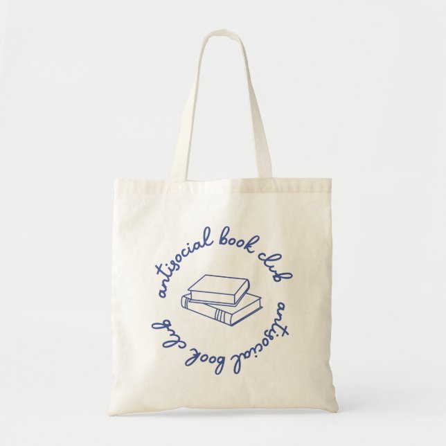 Antisocial Book Club Minimalist Blue Script Tote Bag (Front)