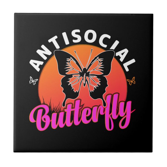 antisocial butterfly design vector illustration ceramic tile (Front)