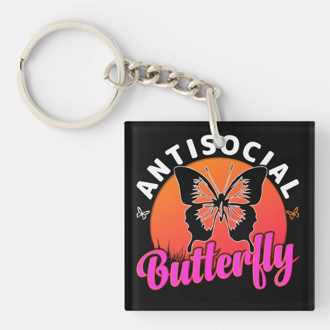 antisocial butterfly design vector illustration keychain (Front)