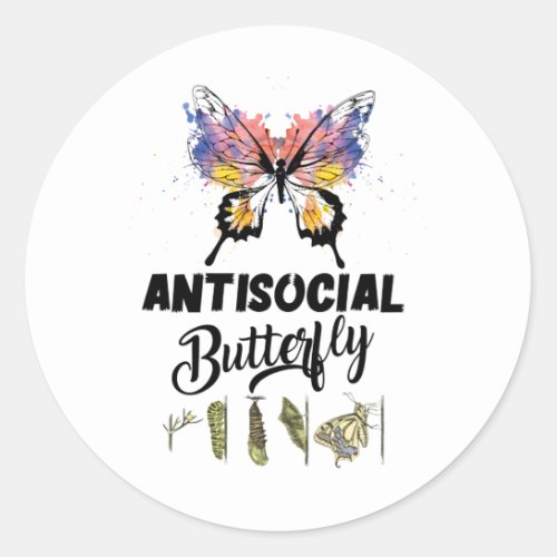 Antisocial Butterfly Introvert Distressed Classic Round Sticker