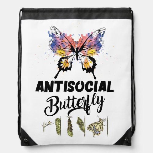 Antisocial Butterfly Introvert Distressed Drawstring Bag