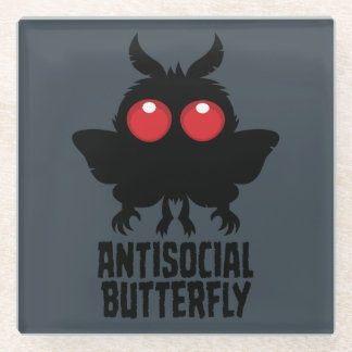 Antisocial Butterfly Mothman Cryptid Glass Coaster