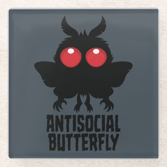 Antisocial Butterfly Mothman Cryptid Glass Coaster (Front)