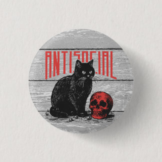 Antisocial Cat and Skull Button