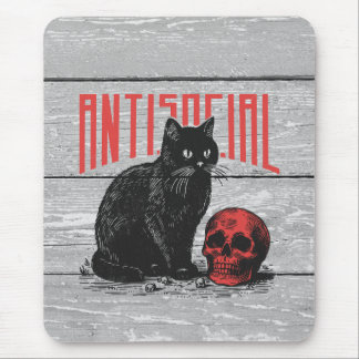 Antisocial Cat and Skull Mouse Pad