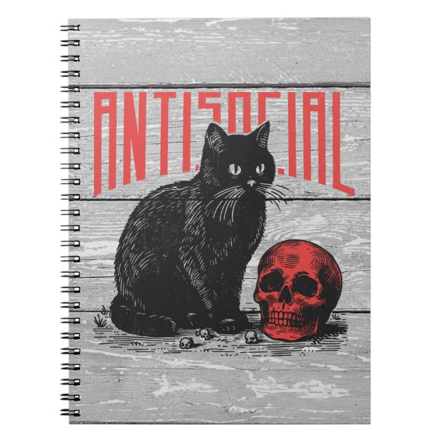 Antisocial Cat and Skull Notebook (Front)