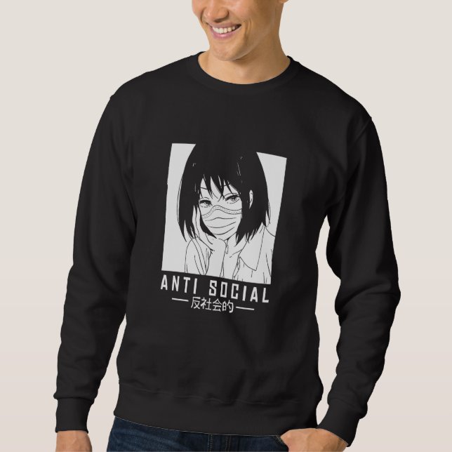 Antisocial Japanese Girl Illustration With Face Ma Sweatshirt (Front)