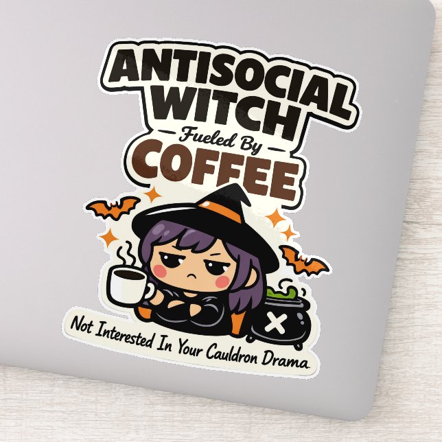 Antisocial Witch Coffee Halloween Sticker (Detail)