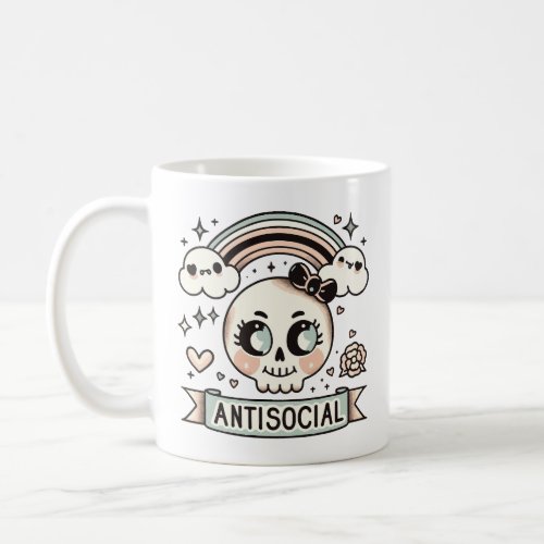 Antisociale cute skeleton coffee mug
