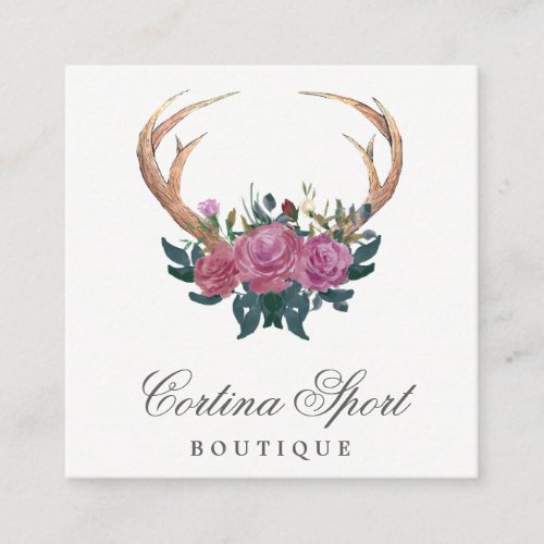 Antler and roses rustic chic business card