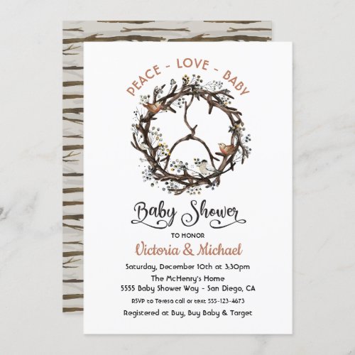 Antler and Twig Peace Sign Baby Shower Invitation