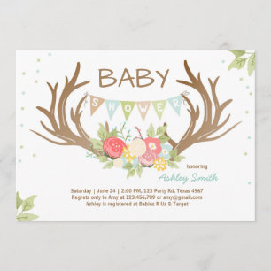 Antler Baby Shower Invitation Deer Woodland Floral