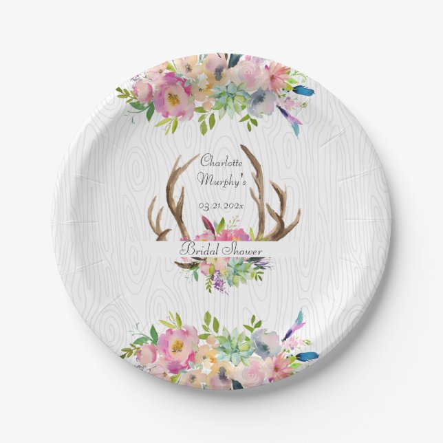 Antler Boho Watercolor Paper Plates (Front)