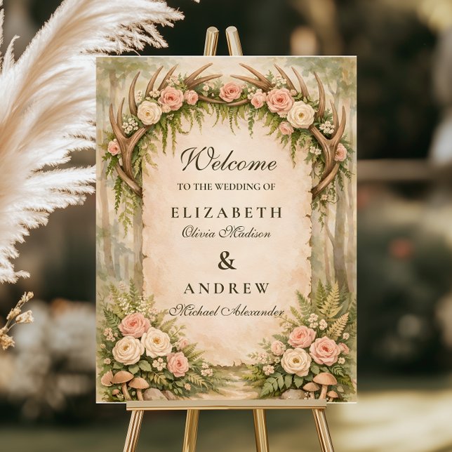 Antler Botanical Rustic Wedding Foam Board (Creator Uploaded)