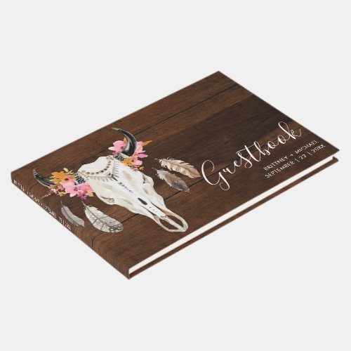 Antler Dark Wood Rustic Wedding  Guest Book
