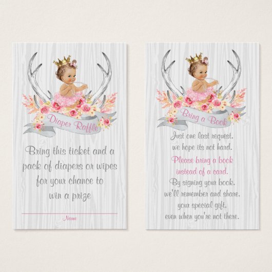 Antler Diaper Raffle Ticket and Bring a Book Card (Front & Back)