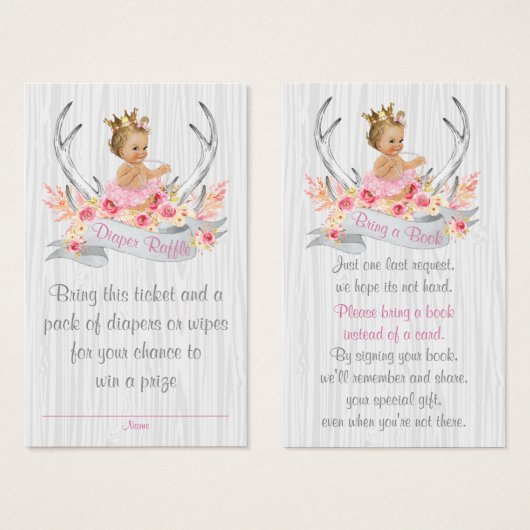 Antler Diaper Raffle Ticket and Bring a Book Card (Front & Back)