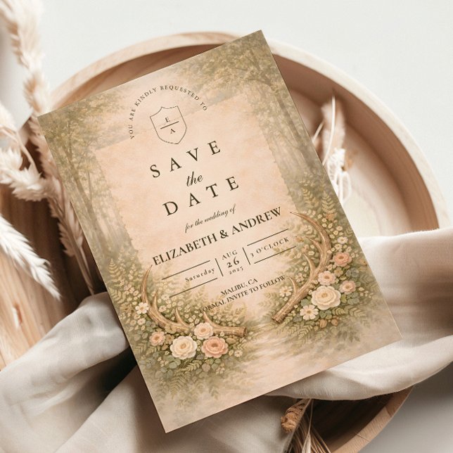 Antler Floral Boho Wedding Save The Date (Creator Uploaded)