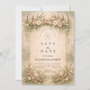 Antler Floral Woodland Wedding Save The Date