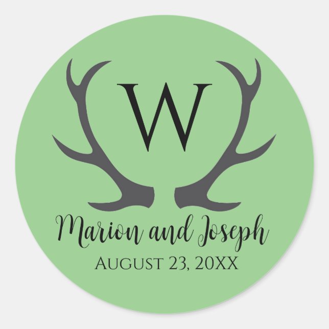 Antler Initial Wedding Envelope Seal Favor Sticker (Front)