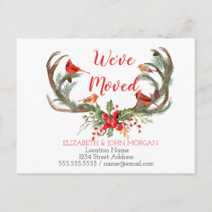 Antler Reindeer Cardinal , New Address Announcement Postcard