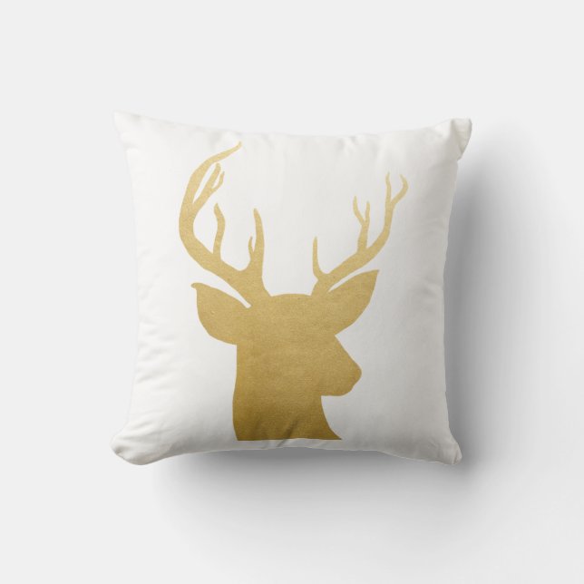 Antler | Reindeer | Faux Gold Foil  Modern Holiday Throw Pillow (Front)