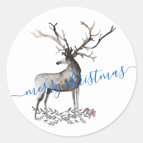Antler Stag Reindeer Merry Christmas Classic Round Sticker