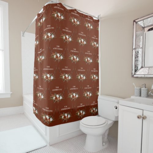 Antler terracotta sage green botanical floral chic shower curtain