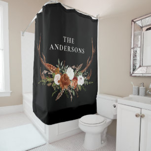 Antler terracotta sage green botanical floral chic shower curtain