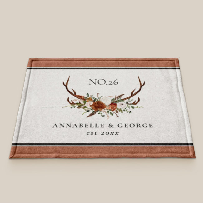 Antler terracotta sage green botanical floral doormat