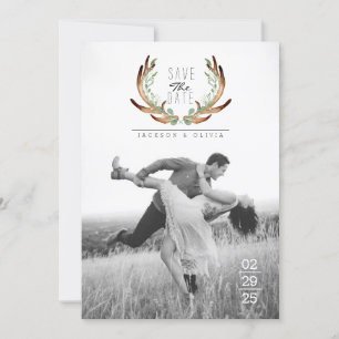 Antler & Vine Watercolor Save The Date Photo