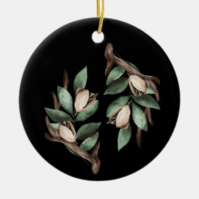 Antler with green branch ceramic ornament (Front)