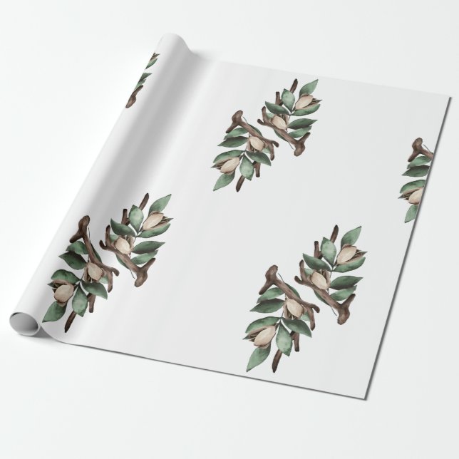 Antler with green branch Wrapping Paper (Unrolled)