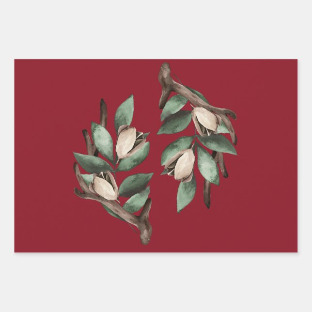 Antler with green branch wrapping paper sheets (Front)