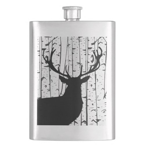 Antlered Buck Deer in White Birch Forest Flask