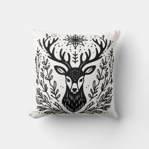 Antlered Deer Botanical Art Throw Pillow